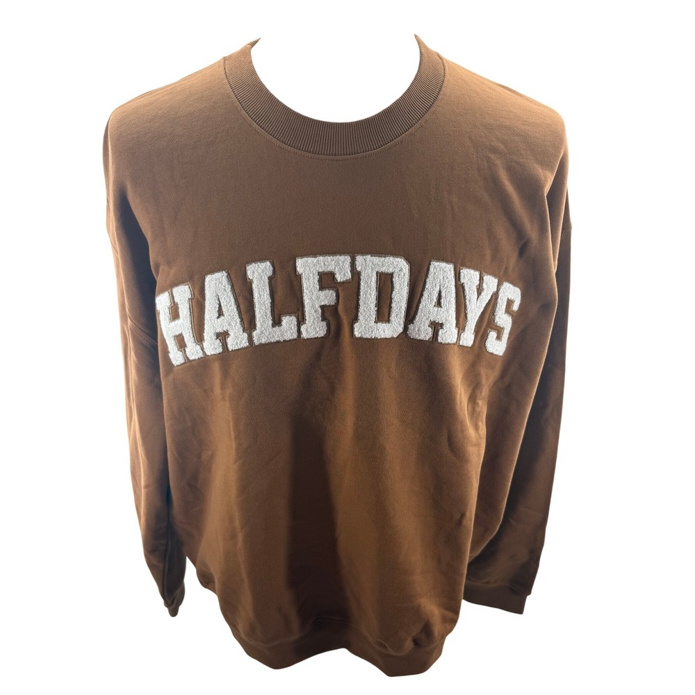 Halfdays Chestnut Brown Embroidered Logo Crewneck Sweatshirt XLarge New